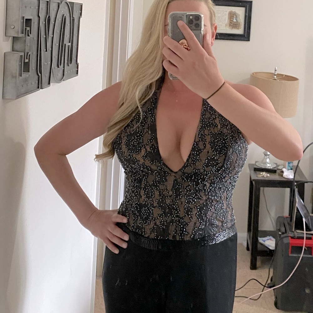 Black beaded Jovani Jumpsuit
